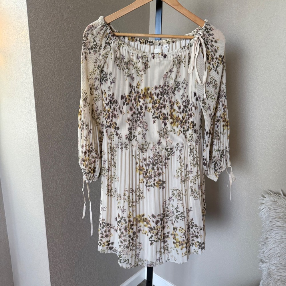 Wilfred Aritzia Floral Off Shoulder Mini Dress Long‎ Sleeve Women's Size Small